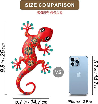 4 Pcs Metal Gecko Outdoor Decorations - Metal Wall Art Hanging Sculpture Decoration for Garden Yard Fence Porch Exterior Wall Decor