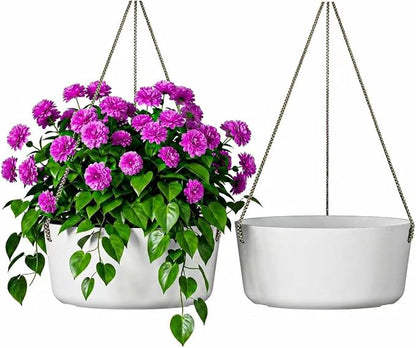 Asnext 10.7 Inch Hanging Planter for Outdoor Indoor Plants，2 Pack Hanging Flower Pots with Drain Holes for Garden Home Decor Use (White)