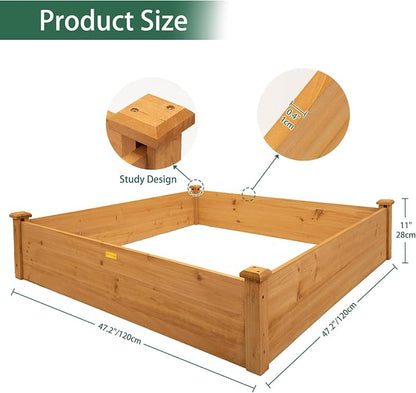 Hollyone 4x4 Raised Garden Bed Wood Frame Planters Wooden Elevated Planting Planter Box for Outdoor Herb Vegetables Flowers Grass Lawn Yard Patio - Natural Brown 48" X 48" inches