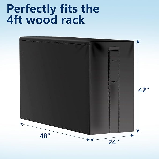 AMAGABELI GARDEN & HOME 4ft Firewood Log Rack Cover Outdoor Heavy Duty wood rack cover Waterproof Fire Wood Storage Covers 600D Oxford Fabric Fireplace Logs Holder Cover Black
