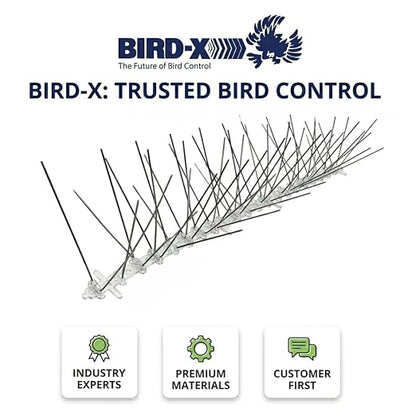 Bird-X Stainless Bird Spikes 8-Inch Extra-Wide, 2 Ft Strips, 100 Feet | Stainless Steel, Flexible Polycarbonate, Pigeons and Sparrows, Outdoor Areas