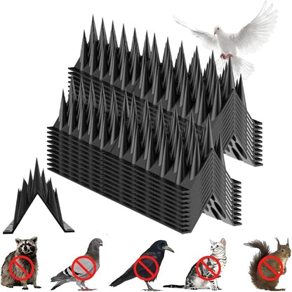 Weatherproof Plastic Bird Deterrent Spikes 12 Pack 45cm, Keep Pigeons, Squirrels, Stray Cats & Raccoons Away, Outdoor Protection for Fence, Villa & Building, Free Glue and Zip Ties Included