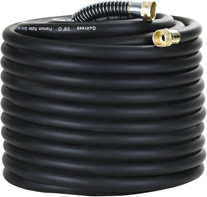 Guitrees 150FT 5/8 Heavy Duty Rubber Garden Hose - 300psi Working, 1000psi Burst - Hot/Cold Water - Five-Layered Braiding for Durability - Versatile for Gardening, Agriculture, Construction(Black)