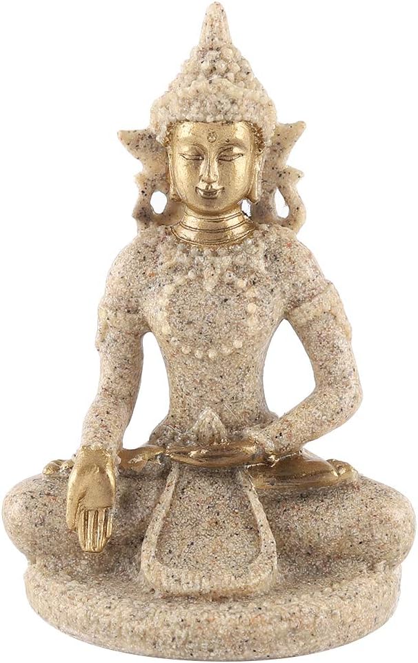 Small Buddha Statue - Figurines Decor Sandstone Sitting Meditation | Outdoor Statues for Garden Buddhist Decoration Ornament Sculpture Handmade Figurine Miniatures Home Seated Zen(Gold)