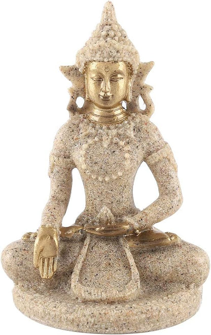 Small Buddha Statue - Figurines Decor Sandstone Sitting Meditation | Outdoor Statues for Garden Buddhist Decoration Ornament Sculpture Handmade Figurine Miniatures Home Seated Zen(Gold)