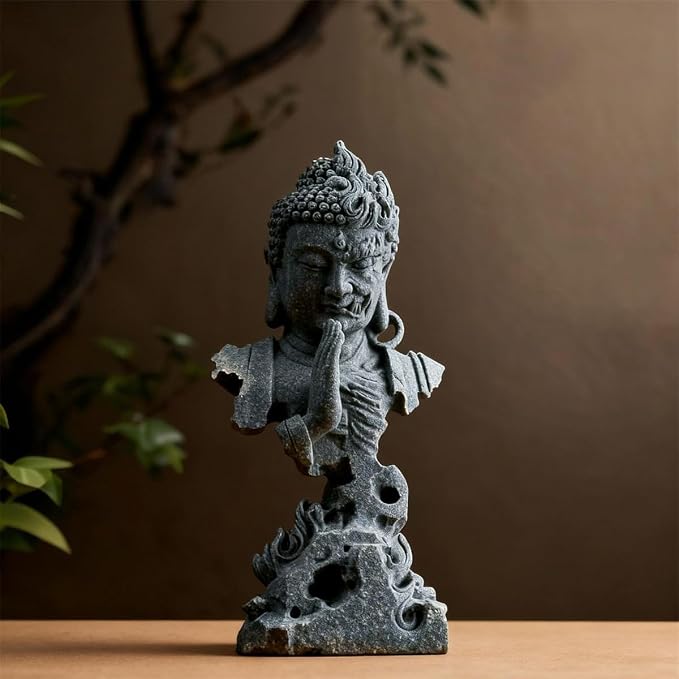livelyfish Meditating Buddha Statue Zen Garden Statues Sandstone Thinker Buddha Sculpture Figurine for Fish Tank Aquarium Home Decorations, Gift (CS)