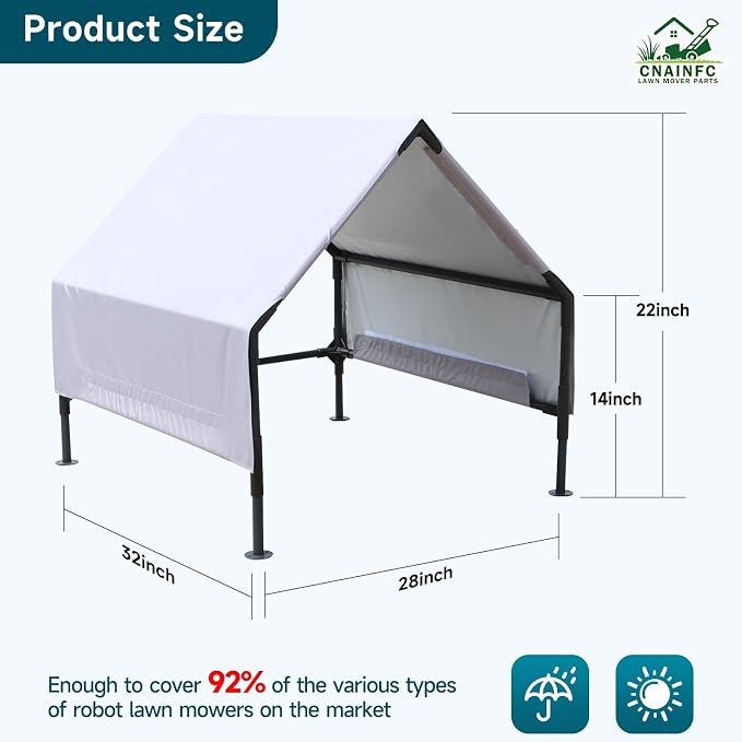 Robot Mower Garage, Waterproof UV-Proof Cover, for All Robot Mowers | Thickened 600D Oxford fabric | Rust-proof steel frame | 32×28×24in | Fits Lymow, Segway, Mammotion, Mova, WORX & more