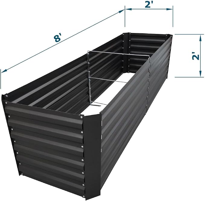 8x2x2FT Black Metal Raised Garden Bed Kit, Galvanized Outdoor Planter Box for Vegetables, Flowers, Herbs, Succulents and More