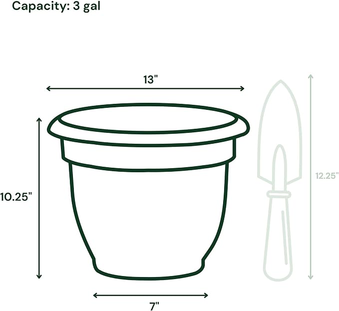 Bloem Ariana 12" Plastic Self-Watering Planter, Navy | Self-watering disk at the bottom of the pot that acts as a water wick and reservoir for optimal plant health.