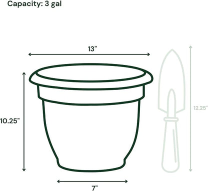 Bloem Ariana 12" Plastic Self-Watering Planter, Navy | Self-watering disk at the bottom of the pot that acts as a water wick and reservoir for optimal plant health.
