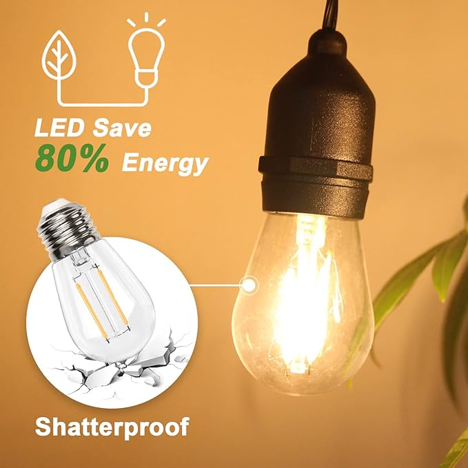 BRIMAX 12FT Outdoor String Lights with 5 LED Edison Bulbs 2W Shatterproof | Commercial Grade Waterproof Outside Light 2700K Warm White for Bistro Gazebos Porch Patio Garden