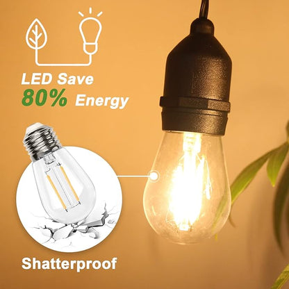 BRIMAX 12FT Outdoor String Lights with 5 LED Edison Bulbs 2W Shatterproof | Commercial Grade Waterproof Outside Light 2700K Warm White for Bistro Gazebos Porch Patio Garden