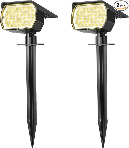 WENATY Solar Spot Lights Outdoor Waterproof IP65, 2 Pack Landscape Spotlights with 46 LEDs, 3 Modes Auto On/Off Solar Powered Flood Lights for Outside Pathway, Yard, Garden, Walkway (Warm White)
