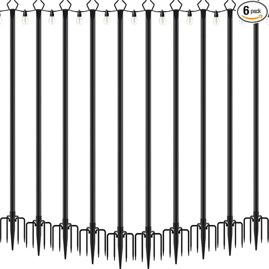 AILBTON 10Ft String Light Poles 10 Pack,Light Poles for Outside Lights,Outdoor with Fence Brackets Hanging Lights,Metal Stand Deck Patio Backyard
