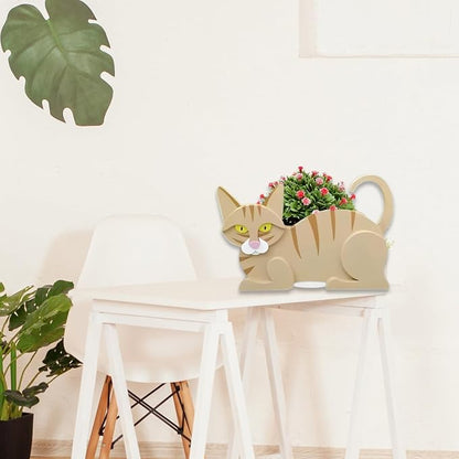 Yellow Cat Planter Pots, 12.5 x 5.6 x 7.8 Inches | Cat Flower Pot, Cute Animal Shaped Plant Pot, Gifts for Women & Pet Lovers, Indoor Outdoor Garden Home Office Decor