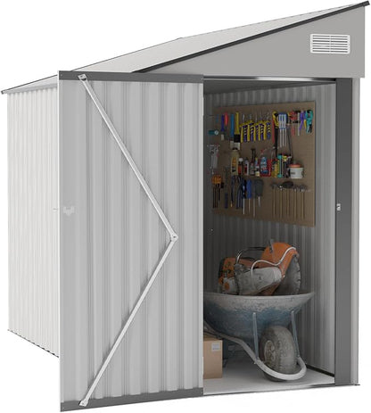 YOPTO 4×8 FT Outdoor Metal Storage Shed,Heavy-Duty Lean to Storage Shed with Lockable Single Side Hinge Door,Waterproof Metal Storage Tool House W/Sloping Roof,Air Vent&Protect Film,for Backyard,White