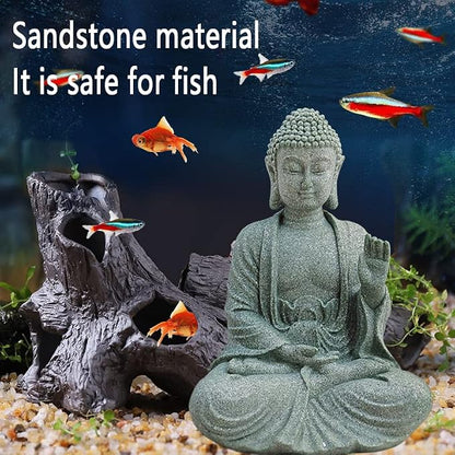 livelyfish Fish Tank Buddha Statue Handmade Japanese Aquarium Decoration Heavy-Duty Peace Hand Meditation Buda Sculpture for Aquarium Fish Tank Home Decor, Large-B