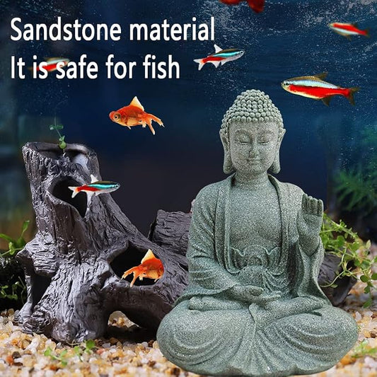 livelyfish Fish Tank Buddha Statue Handmade Japanese Aquarium Decoration Heavy-Duty Peace Hand Meditation Buda Sculpture for Aquarium Fish Tank Home Decor, Large-B