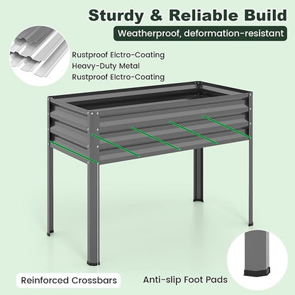 Giantex Raised Garden Bed with Legs & Greenhouse Cover, 44x22x60 Elevated Metal Planter Box with Roll-up Door, Outdoor Mini Greenhouse for Vegetable Flower Herb Patio Balcony (Gray,2)