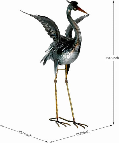 chisheen Crane Garden Statue Metal Heron Outdoor Decor Yard Art Bird Gift | Handcrafted Quality Iron and Handpainted Waterproof Finish