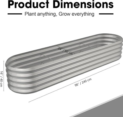 8x2ft Oval Galvanized Raised Garden Bed Kits 16" Tall Outdoor Large Metal Modular Planter Box 9-in-1 Raised Beds for Gardening,Vegetables,Fruits,Flowers & Herbs (Silver)