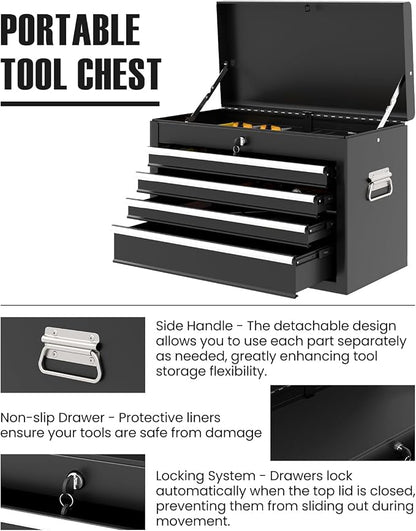ARNOT 2-in-1 Rolling Tool Chest with 5 Drawers, Heavy-Duty Metal Tool Box with Wheels, Detachable Top Tool Box & Rolling Tool Cabinet for Garage, DIY (6-Drawers Whith Middle Box, Black)