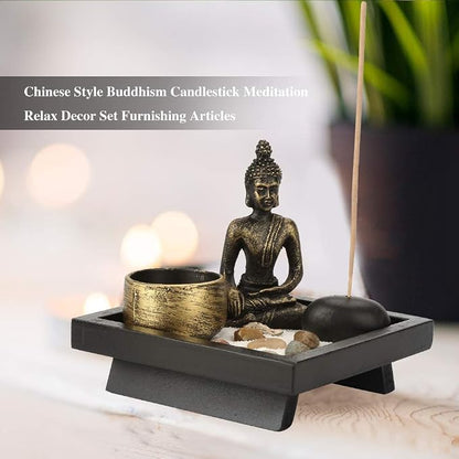 Zen Garden Set Buddha Statue Incense Burner Stick Candle Holder Ornament | Incense Holder for Yoga Meditaion Home Table Decor Gift