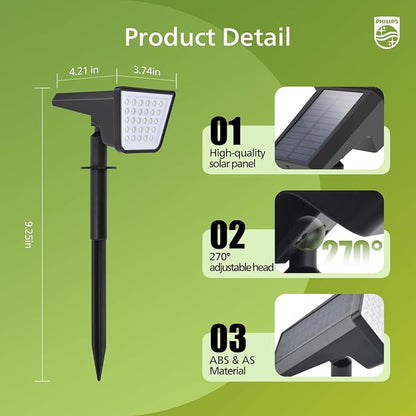 Philips 4 Packs Solar Spot Lights Outdoor Waterproof, 28 LED 7500K Solar Powered Landscape Pathway Lights, Dusk to Dawn Solar Spotlights for Garden, Yard, Lawn, Walkway, Driveway