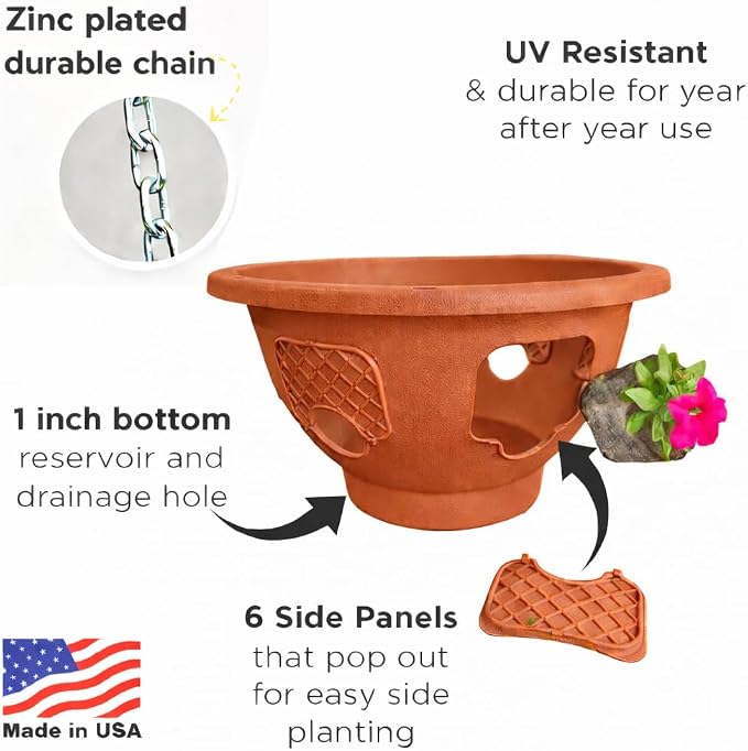 Ultimate Hanging Baskets - Strawberry, Tomato, Flower, and Herb Outdoor Planters - Use Garden Pots for Growing Plants Outside On A Deck, Fence, or Balcony (10, Terracotta)