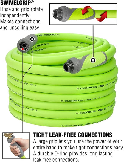 Liberty Garden Products 703-1 Multi-Purpose Steel Garden Wall/Floor Mount Hose Reel, Tan & Flexzilla Garden Hose with SwivelGrip, 5/8 in. x 100 ft., Heavy Duty, Lightweight