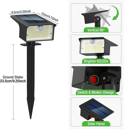 nipify 3 Pack 62 LED Solar Spot Lights Outdoor Motion Sensor with 3 Modes | 2-in-1, Auto ON/OFF, Solar Powered, Waterproof Landscape Spotlights for Outside Yard Wall Garden, Cool White