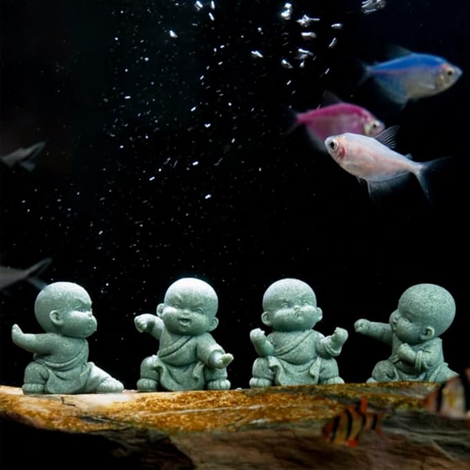 4pcs Mini Buddha Statue, Small Aquarium Decoration, Feng Shui Zen Monk Sandstone Sculpture, Cute Fish Tank Ornament for Home Garden
