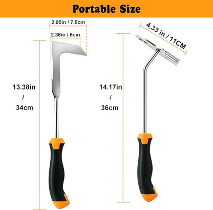2PCS Weed Puller Tool, Manual Weeder Crack Weeder Garden Weeding Tools | Stainless Steel 4-Teeth Hand Weed Pulling Tools, Rubber Handle Weed Remover Tool for Uprooting Gardening Planting