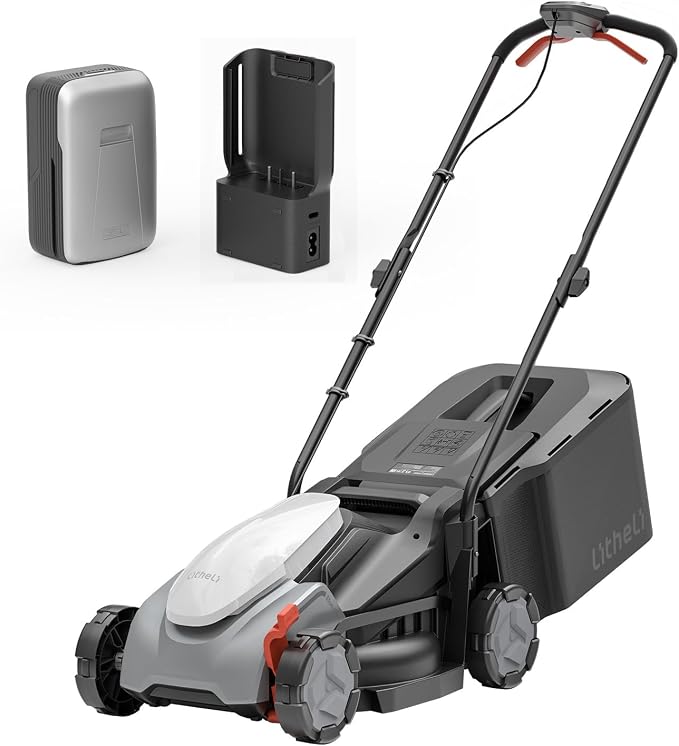 Litheli 13.5 Inch Electric Lawn Mower, Cordless Grass Cutter with 9-Gallon Grass Bag, Brushless Motor & 5.0Ah Battery, Covers 2800 Sq. Ft per Charge, Cutting Height 1-2.5 in, Charger Included