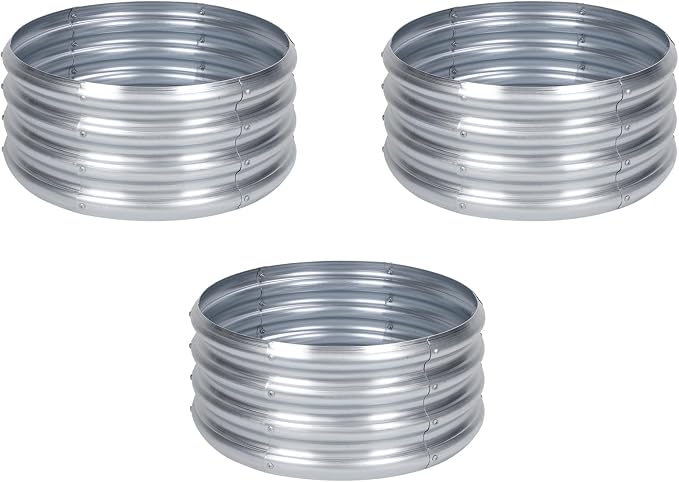 PINPON 2-Pack Galvanized Raised Garden Bed 2x2x1 ft, Round Metal Planter Box Outdoor for Vegetables Flowers, Heavy-Duty Rust-Resistant, Also Use as Fire Pit Ring for Backyard Camping