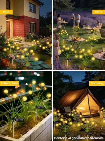 EEW Solar Garden Lights Outdoor 8 Pack 64 LED Swaying Dandelion Bee Lights | 2 Modes (Steady on, Slow Twinkle),Cute Flower Pathway Lights for Yard Lawn Patio Party Garden Wedding Pathway Decorations
