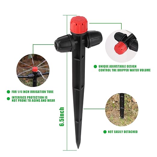 25 Pcs Drip Irrigation Fan Emitter for 1/4" Irrigation Tubing, Adjustable Water Flow Irrigation Spary Dripper with Stake Drip Micro Drip Irrigation Sprayer Emitter for Irrigation Watering System