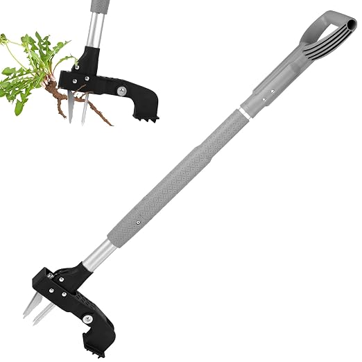 39 Inch Weed Puller Tool,Stand Up Weed Puller Tool with Long Handle,4-Claw Steel Head Design, Roots Remover for Garden & Lawn Care,Weeder Root Without Bending for Dandelion Gardening Yard Patio（Grey）