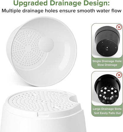 GARDIFE 2026 Upgraded Self Watering Plant Pots with Drainage Hole, 7/6.5/6/5.5/5/4 Inch Flower Planting Containers for House Plants, African Violet, Flowers, Cactus (White, 7+6.5+6+5.5+5+4 inch)