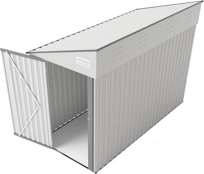 YOPTO 4×8 FT Outdoor Metal Storage Shed,Heavy-Duty Lean to Storage Shed with Lockable Single Side Hinge Door,Waterproof Metal Storage Tool House W/Sloping Roof,Air Vent&Protect Film,for Backyard,White