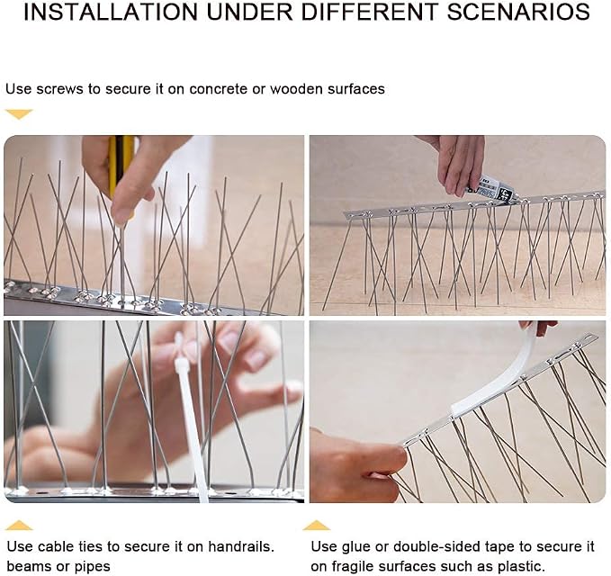 OFFO Bird Spikes with Stainless Steel Base, Durable Bird Spikes Arrow Pigeon Spikes Fence Kit for Keeping Small Bird, Crows and Woodpeckers Away, Covers 10.2 Feet(3.1m) (Pack of 2)