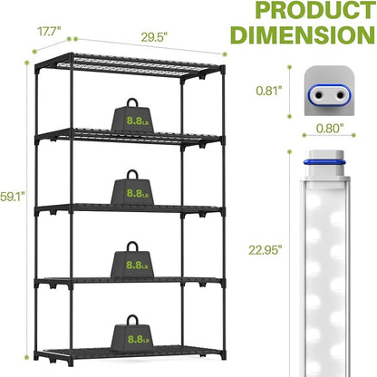 Plant Shelf with Grow Light, 5 Tier Plant Stand with Grow Light, Metal Plant Rack with 4 Pack 60W Plant Light for Indoor Plant, Seed Start, Seedling, Seed Trays, 17.7" W x 29.5" L x 59" H