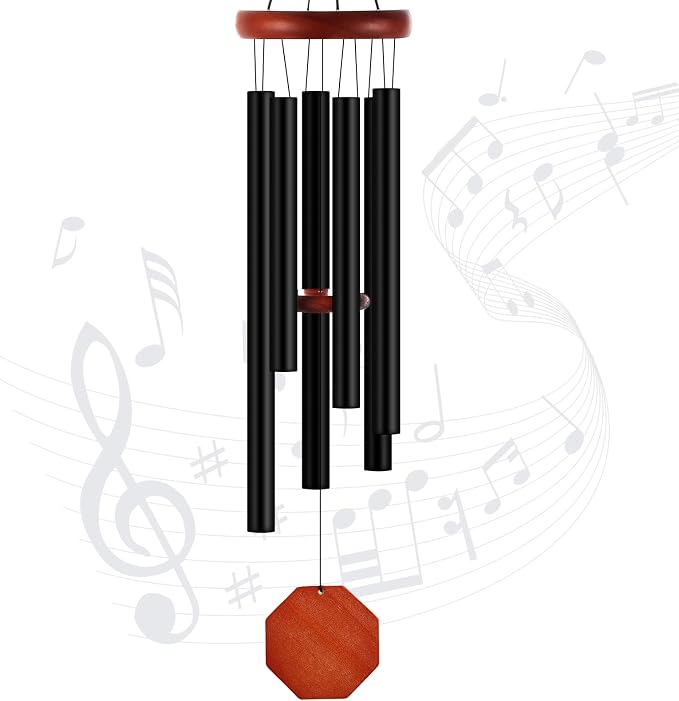 Leinuosen Wind Chimes for Outside Wind Chimes Outdoors Deep Tones 28" with 6 Aluminum Tubes Memorial Sympathy Windchime for Valentine Tree Decor Garden Courtyard Mom Loved One Gifts(Octagon,Black)