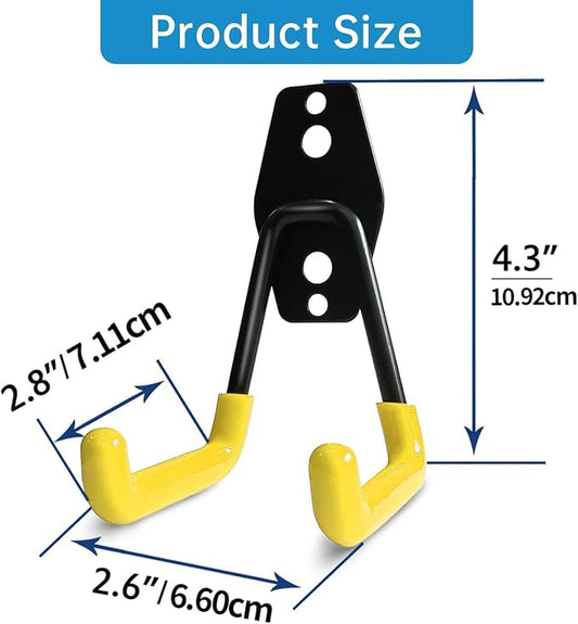 GeeWatom 2 Pack Garage Storage Utility Hooks，Garage Garden Tool Organizer，Steel Wall Mount Hooks, Garden Small U Hooks (Yellow)