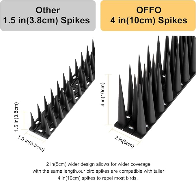 OFFO Bird Spikes Pigeon Outdoor Spikes for Cat Keep Birds Raccoon Woodpecker Away Covers 4 Feet(1.2m), Black