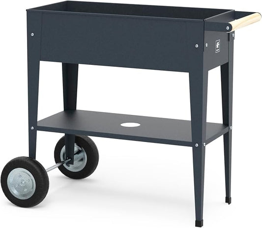 Herstera Metal 29.5" x 13.7' x 31.5" Raised Garden Bed- Wheels, Anthracite | Durable Galvanized Steel Rectangular Elevated Planter, Drainage Hole, Indoor, Outdoor, Garden, Patio, Porch, House, Gray
