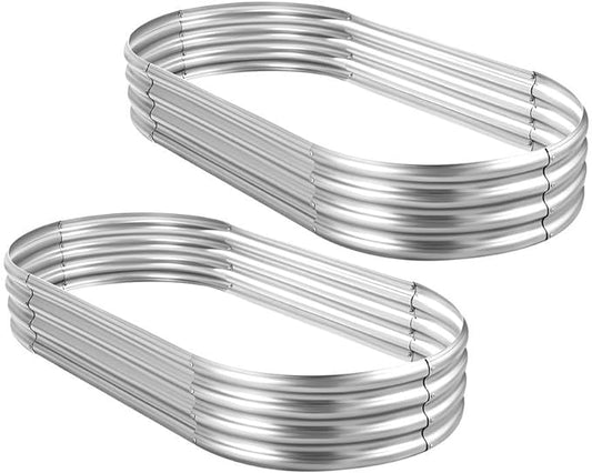 Land Guard 2Pcs Galvanized Raised Garden Bed Kit, 7.5×3×1ft Planter Boxes Outdoor, Oval Large Metal Raised Garden Beds for Vegetables