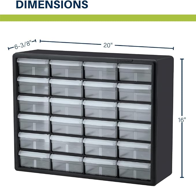 Akro-Mils 24-Drawer Plastic Drawer Storage Cabinet for Garage Organization, Bead Organizer, Building Bricks Storage, Teacher Toolbox, Makeup Organizer, 20-Inch W x 6-Inch D x 16-Inch H, 10124 Yellow