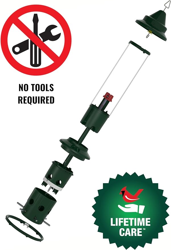 Squirrel Buster Plus Squirrel-proof Bird Feeder w/Cardinal Ring and 6 Feeding Ports, 5.1-pound Seed Capacity, Adjustable, Pole-mountable (POLE ADAPTOR SOLD SEPARATELY), Green | Squirrel-Proof Weight-Activated Shroud, Cardinal Ring, 6 Ports, 5.1 Lb Capa...