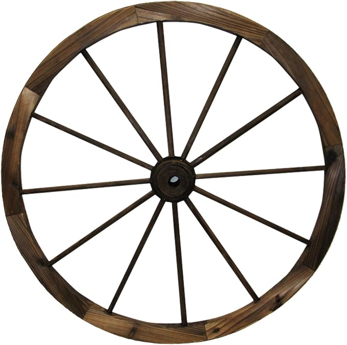 Leigh Country 30-Inch Wooden Wagon Wheel, Rustic Decorative Yard/Garden Décor, for Decoration Only